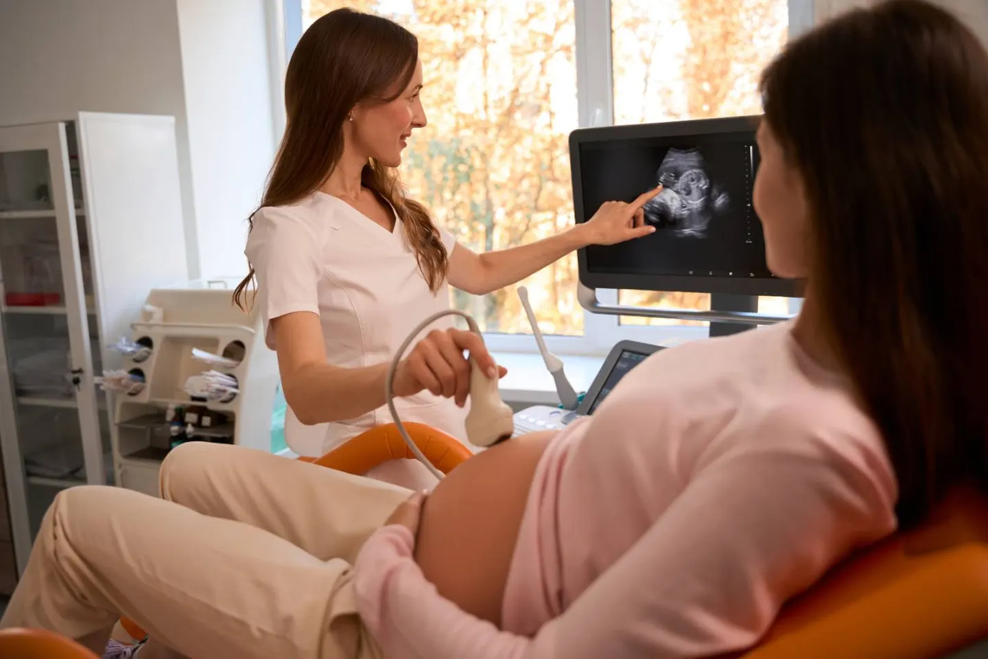An ultrasound image on a clinic monitor
